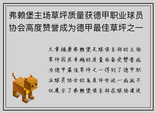 弗赖堡主场草坪质量获德甲职业球员协会高度赞誉成为德甲最佳草坪之一